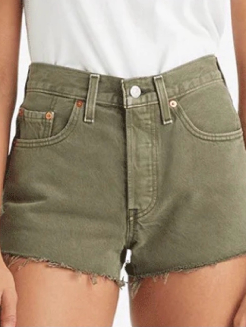 Levi's Olive Green Frayed Denim Shorts